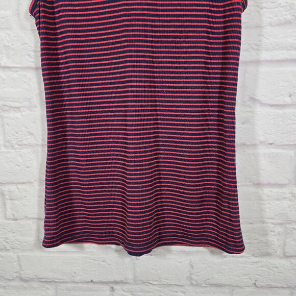 M Caution To The Wind Navy Orange Striped Tank Top Size S Front Tie Nautical - Picture 7 of 8